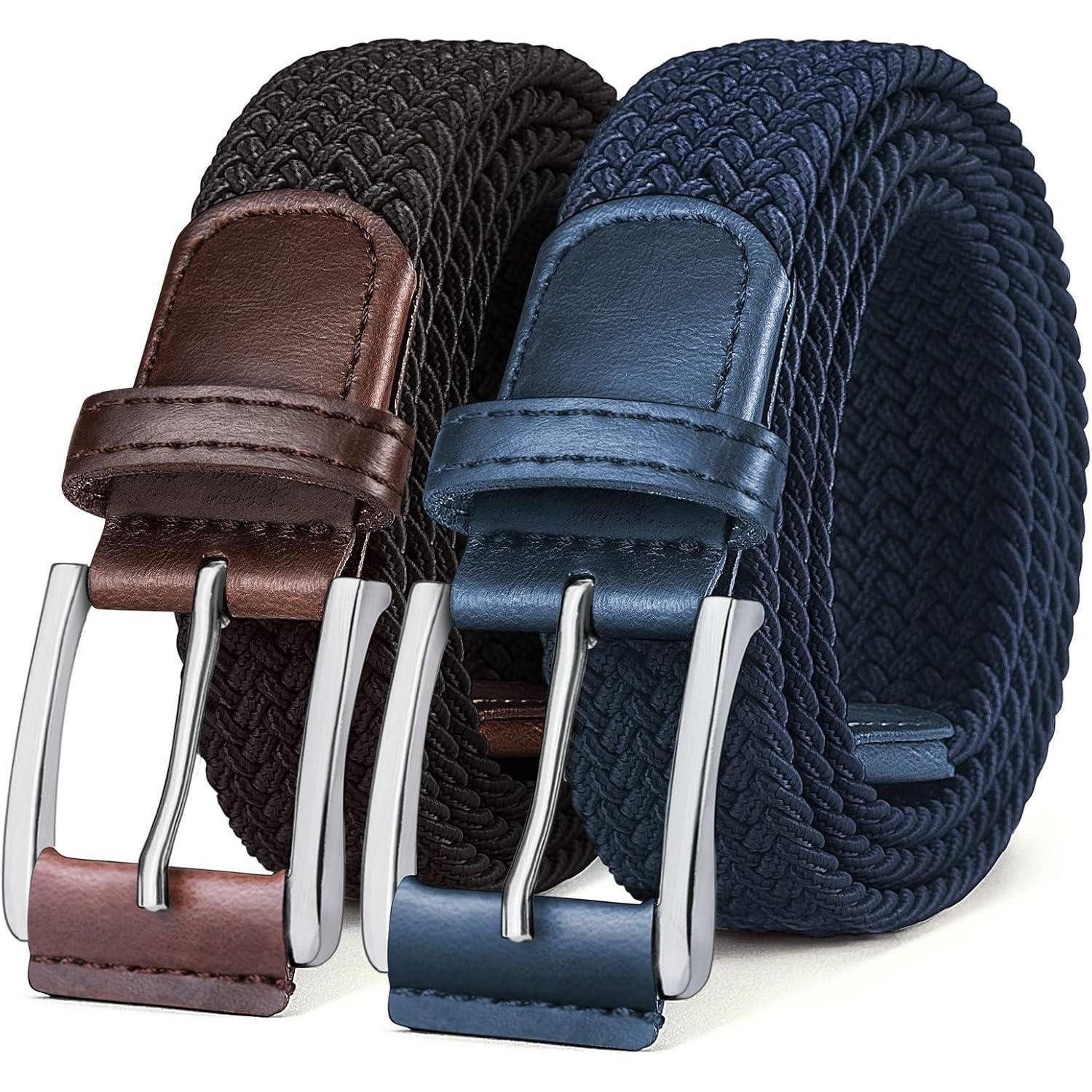 LuxusKollektion Stretchgürtel Flechtgürtel 2er Set Herren Damen 35mm 140cm Schwarz/Antikblau