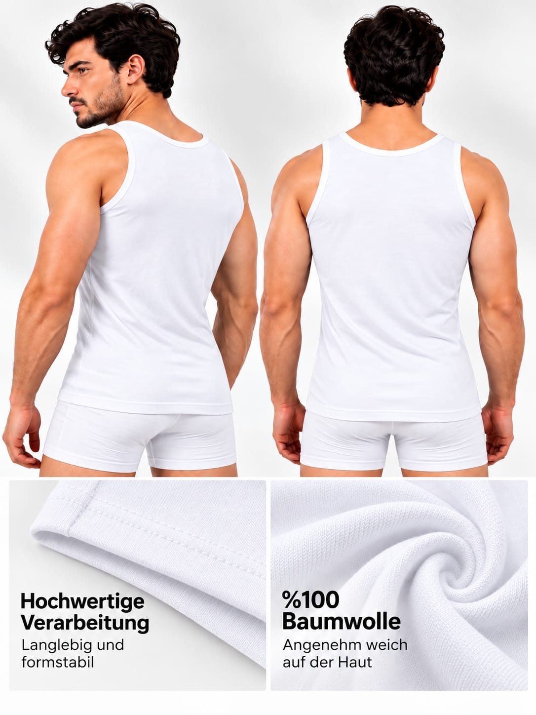 NERS Unterhemd (4er Pack) 100% Baumwolle für Herren Feinripp Tank Top, in Geschenkbox (4-St., 4er-Pack) Premium Qualität Unterhemden, atmungsaktiv & hautfreundl – Bild 3 von 5
