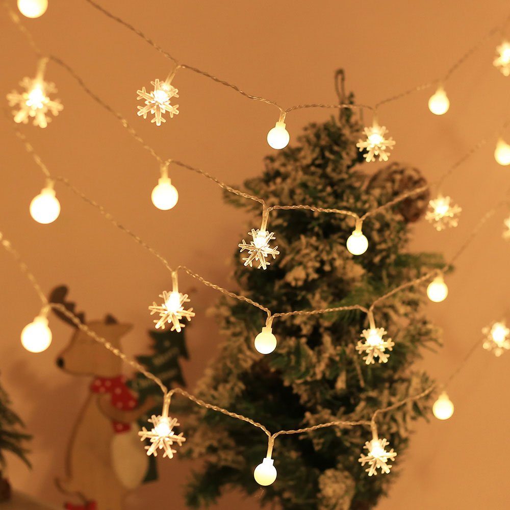 Rosnek LED-Lichterkette Kristallkugel, Schneeflocke, Stern, Blume, für Indoor Weihnachtsparty, batteriebetrieben Schneeflocke+Kugel