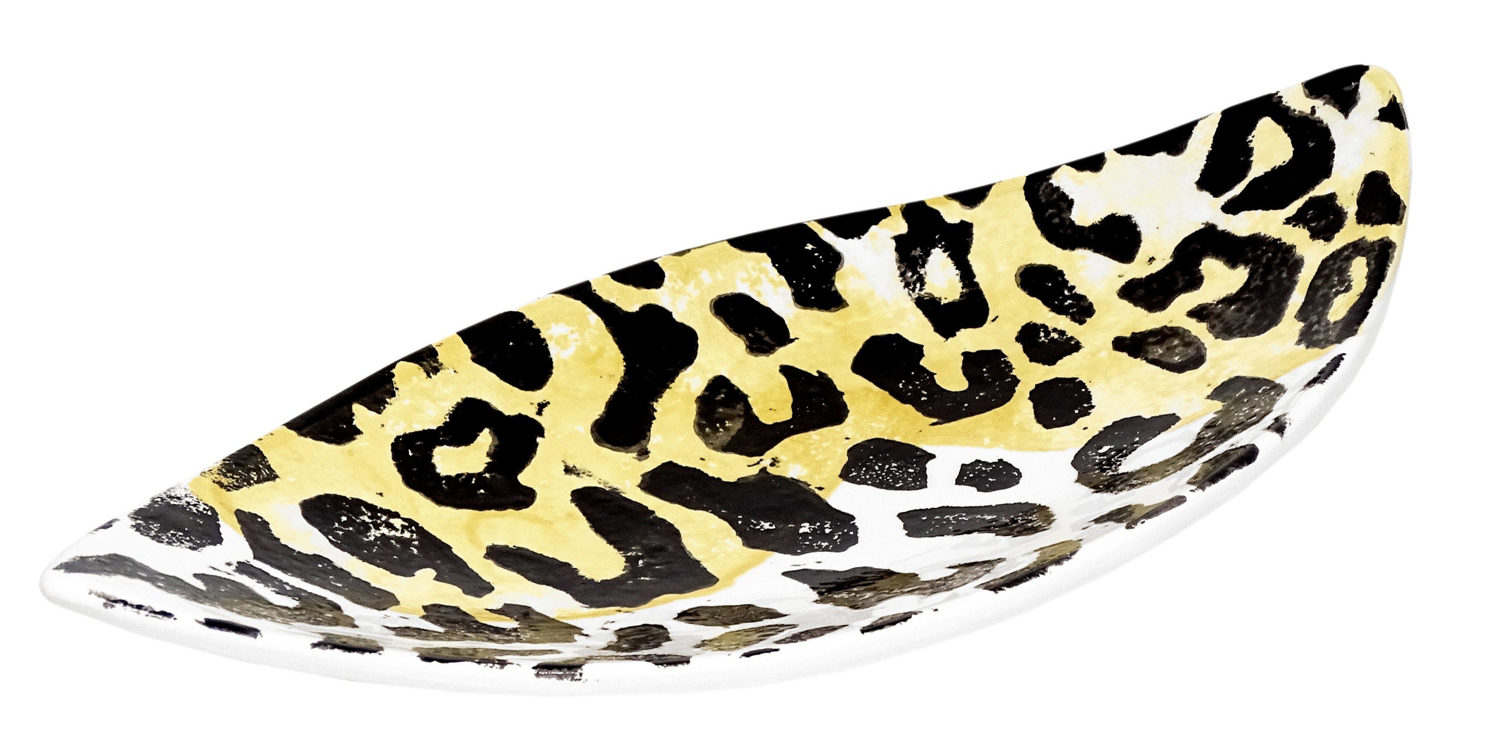 Lashuma Servierplatte Leopard, cm, 28x13 handbemalt Dessertteller Keramik, Servierschüssel ovale