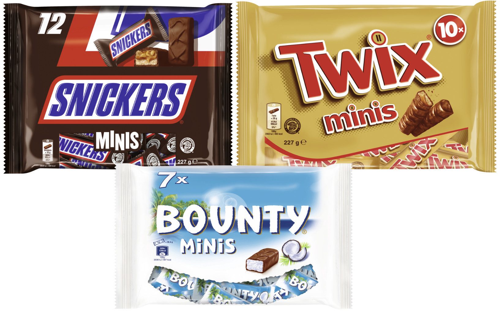 Snickers Süßigkeit Schokoriegel Minis Mix 681g, Snickers, Twix, Bounty