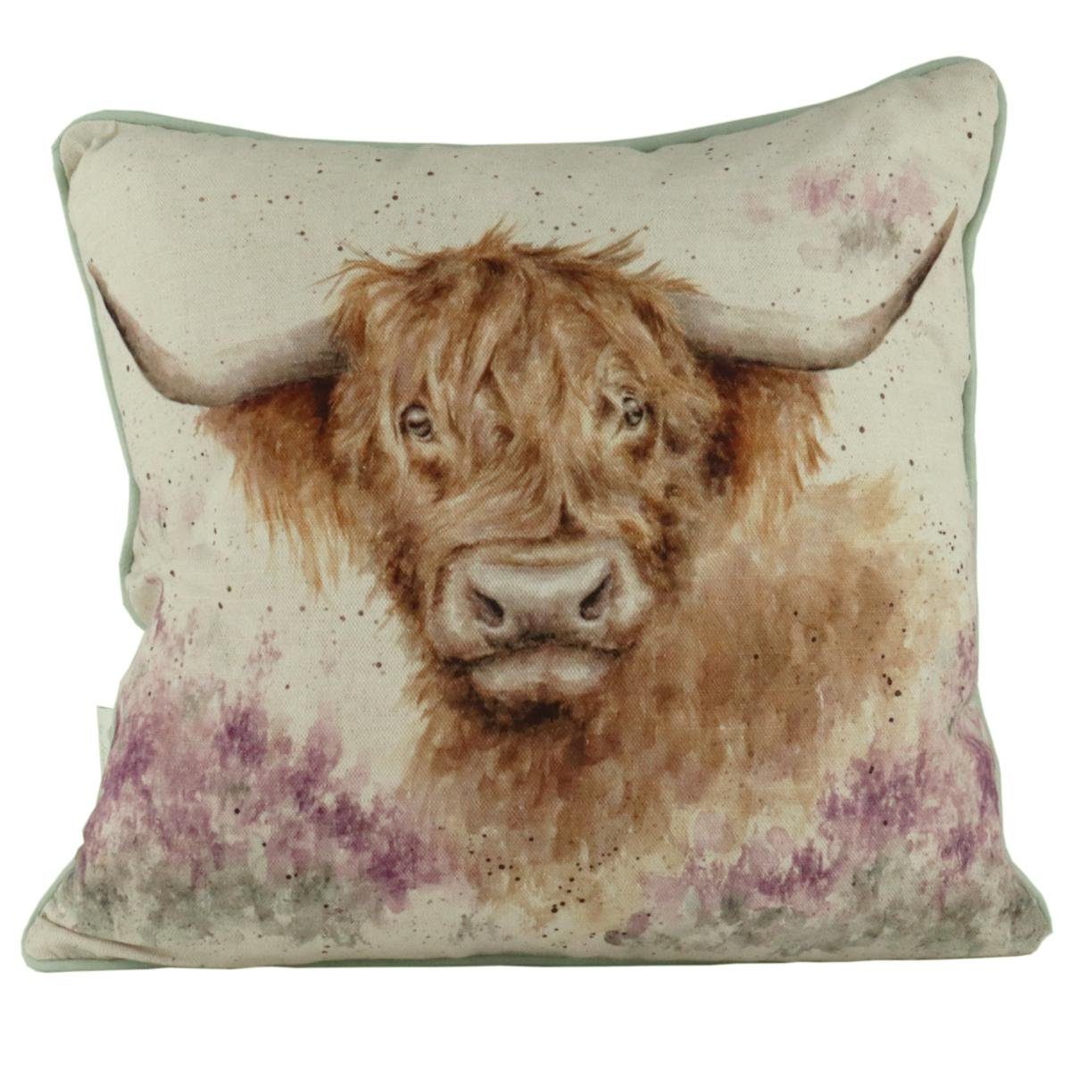 Dekokissen Wrendale Designs Baumwoll-Leinen Kissen Highland Kuh und Heidekraut