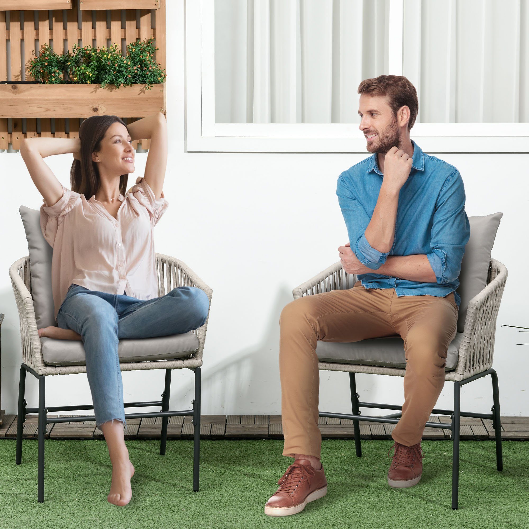 Outsunny Sitzgruppe 2er-Set Gartenstühle mit Kissen günstig online kaufen