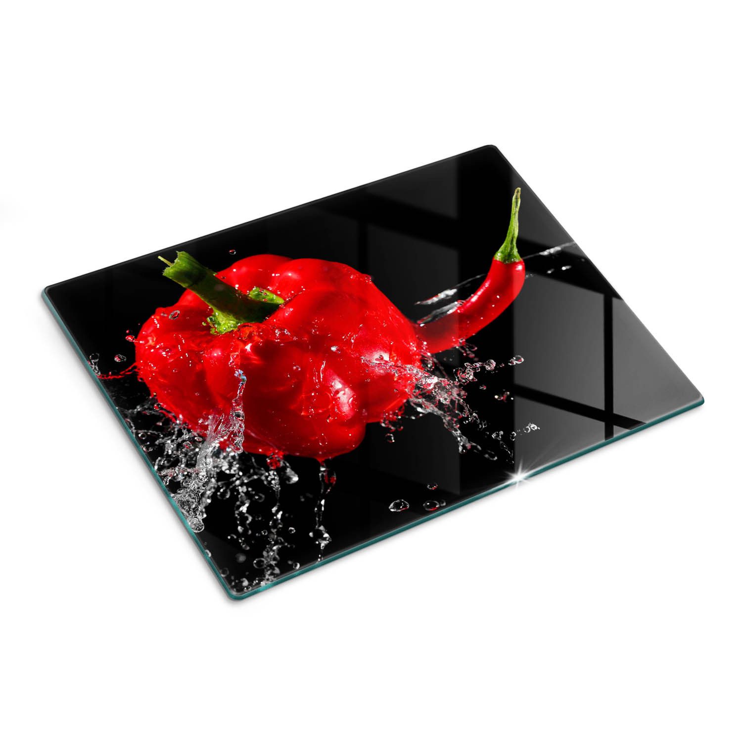 Tulup Kräuterschneidebrett Herdabdeckplatte Glasabdeckplatte Gehärtetes Glas Küche Spritzschutz, (1-St), Chili-Pfeffer