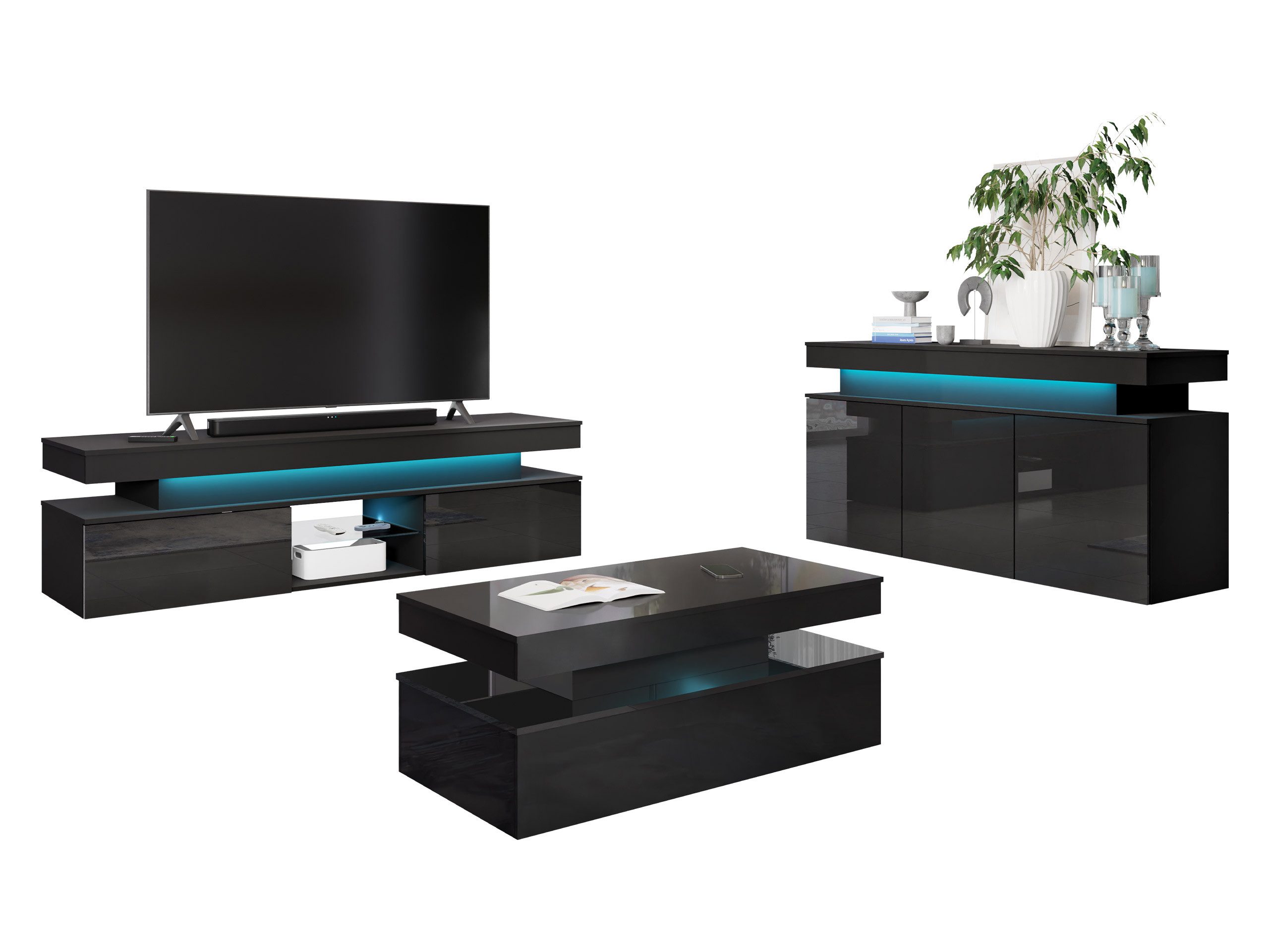 MIRJAN24 Wohnzimmer-Set Glossa I, (3er-Set, Kommode, TV-Lowboard, Couchtisc günstig online kaufen