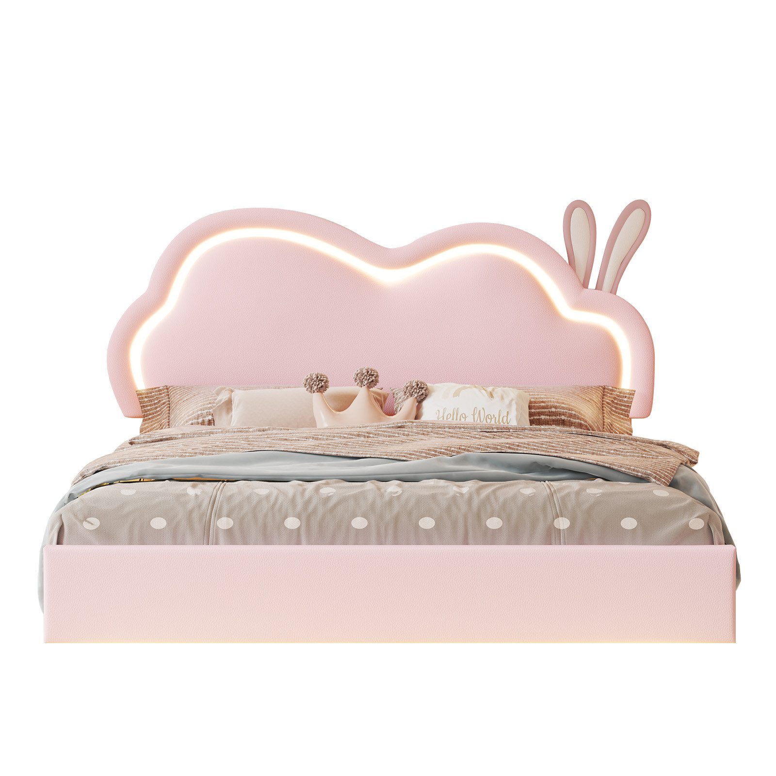 AMERLIFE Kinderbett Jugendbett mit LED & Wolken-Kopfteil – verstellbares Kopfteil (Ohne Matratze), Stabiler Metallrahmen & Modernes Schwebendes Design, 90x200cm