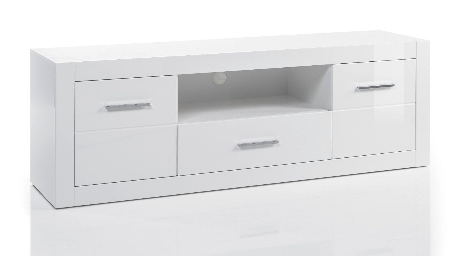Furn.Design Lowboard Carrara (TV Unterschrank 180 cm in weiß Hochglanz, mit Komforthöhe), auf Rollen