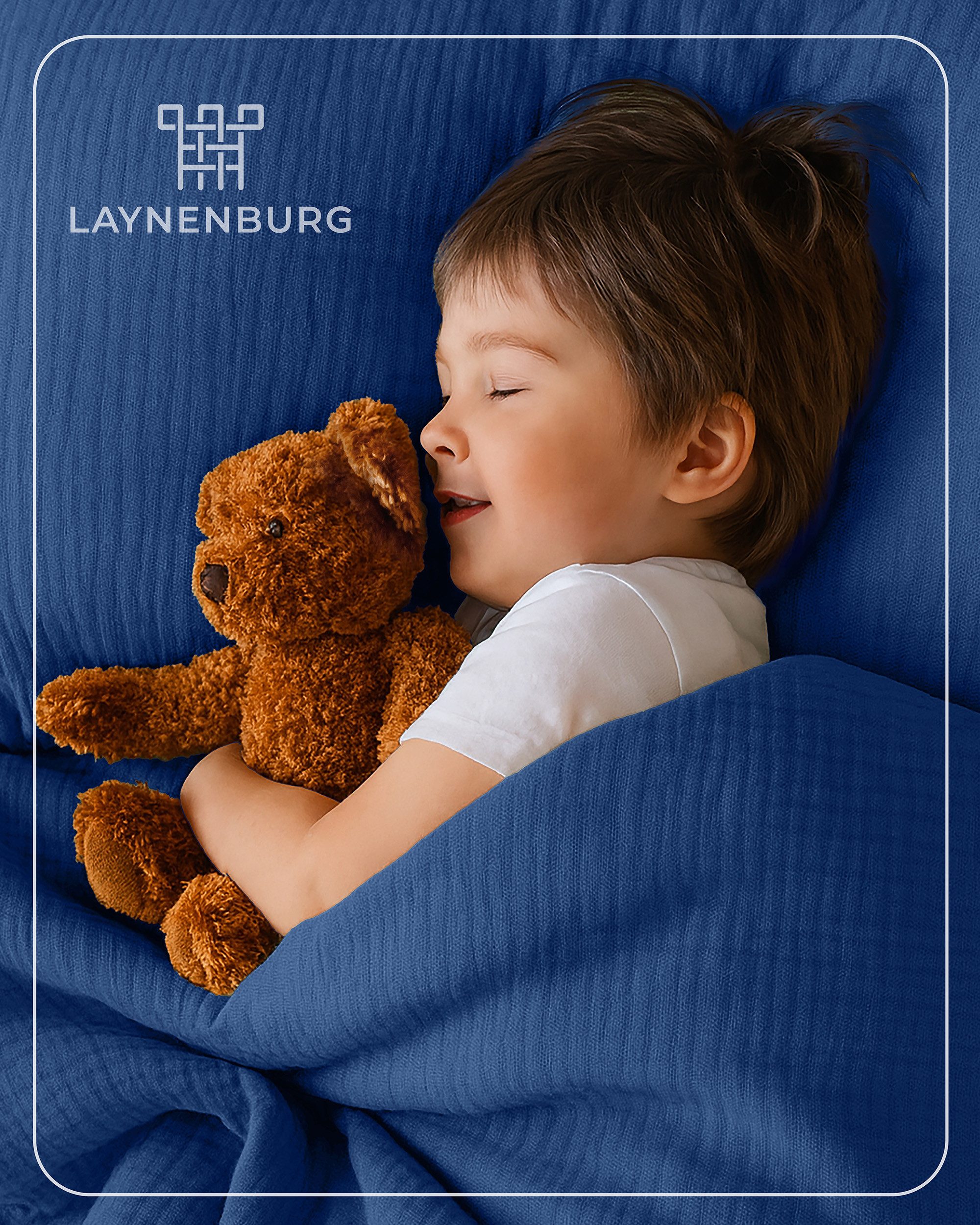 Laynenburg Kinderbettwäsche Musselin 2 teilig aus 100% Baumwolle in 100x135 cm + 40x60 cm, atmungsaktiv & bügelfrei – 3 lagig mit Reißverschluss & Haltebändern
