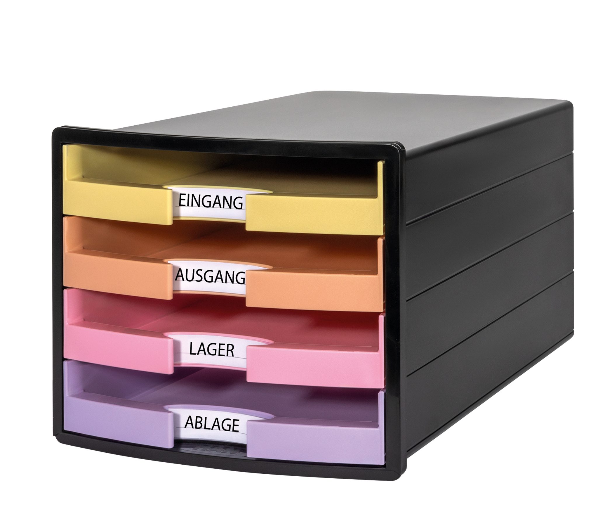 HAN Schubladenbox Schubladenbox IMPULS, DIN A4/C4, 4 offene Schubladen, schwarz/pastell