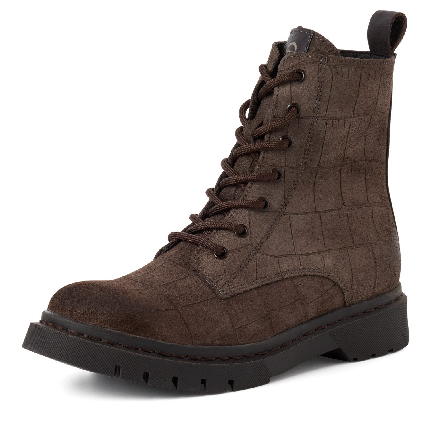 Tamaris Schnürboots Schnürstiefelette, Chunky Boots mit logobedruckter Anziehlasche