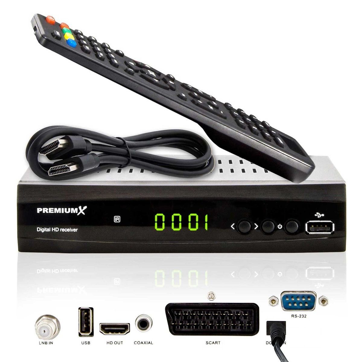 PremiumX HD 521 FTA Digital SAT Receiver DVB-S2 HDMI SCART USB 12V FullHD  SAT-Receiver