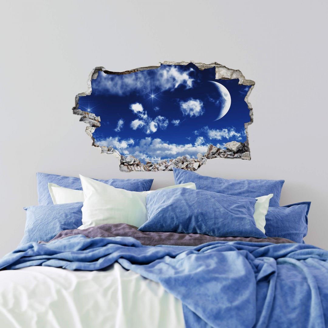 Sticker Wandtattoo Mond Wolken 3D Wall-Art (1 St) Himmel
