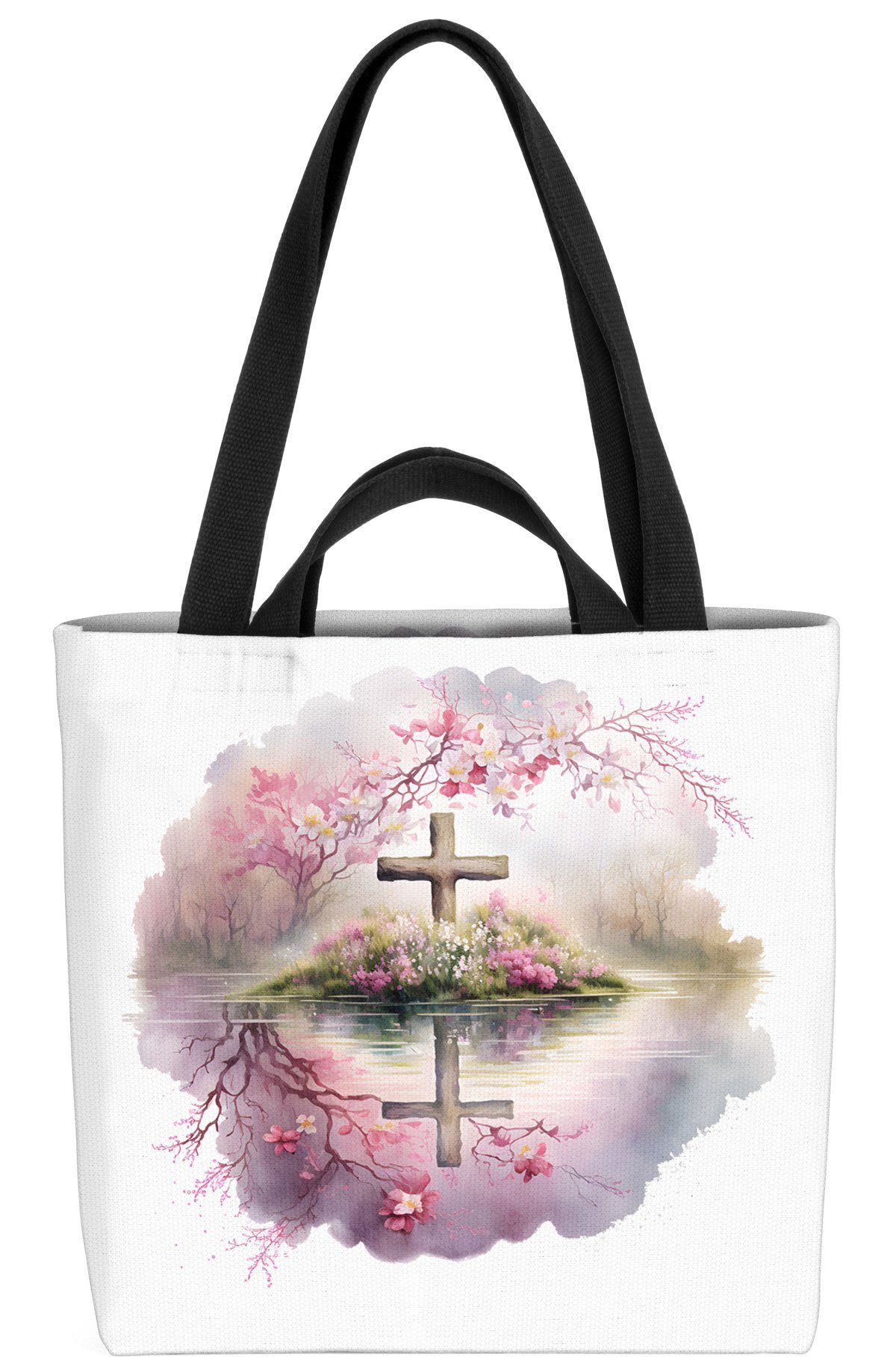 VOID Henkeltasche (1-tlg), Blumendekor Shopper Ostern Karfreitag Bag Tasche Einkaufstasche Kreuz