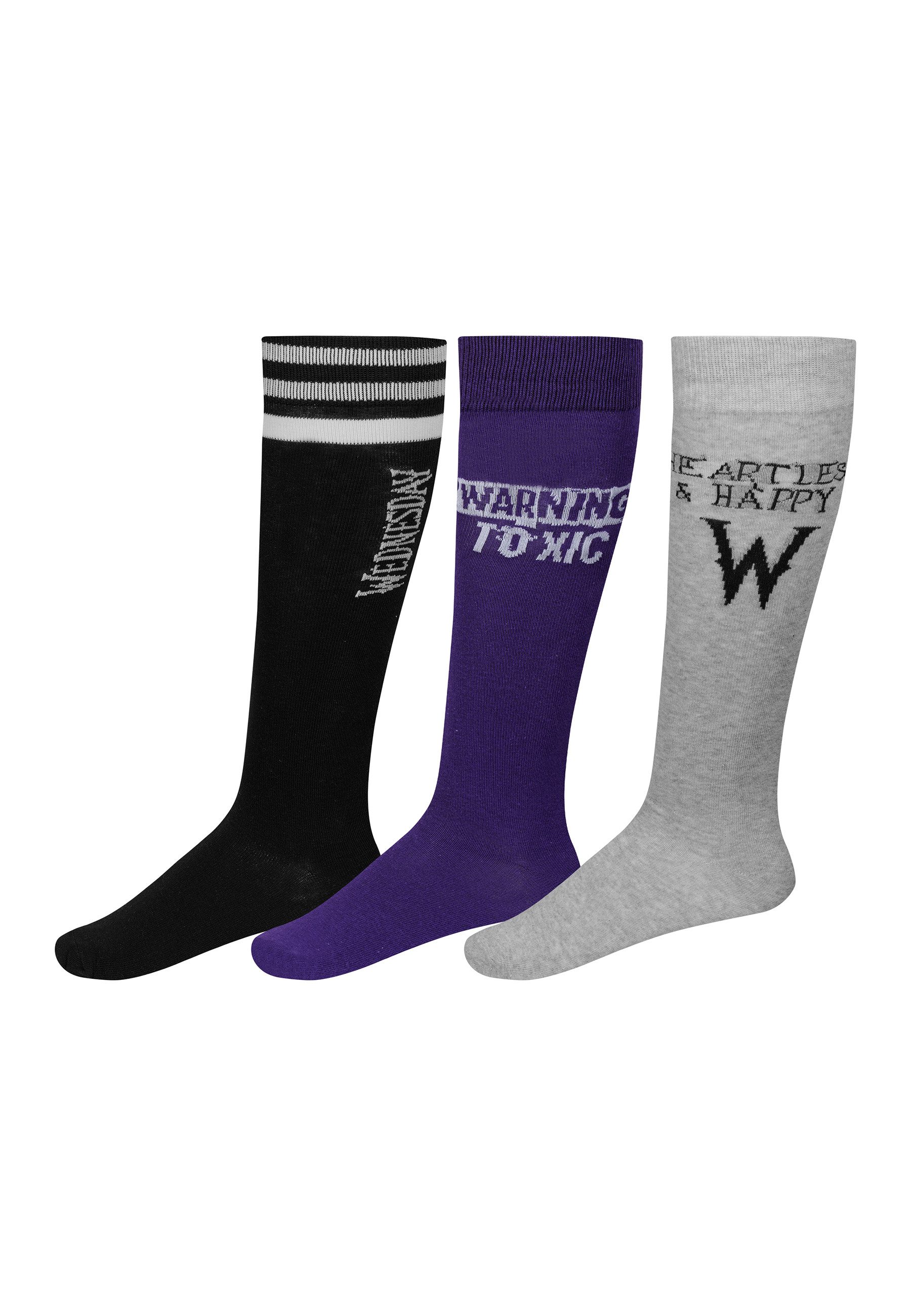 ONOMATO! Socken Wednesday Damen Knie Strümpfe Socken 3er Pack (3-Paar)