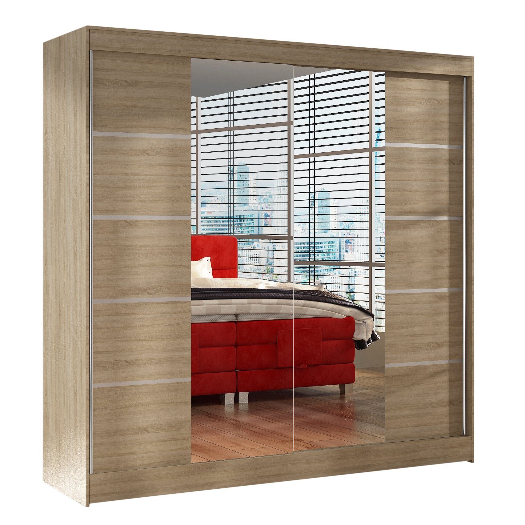 Sofnet Kleiderschrank Basti V (mit Spiegel, Schiebetüren und Kleiderstange) günstig online kaufen