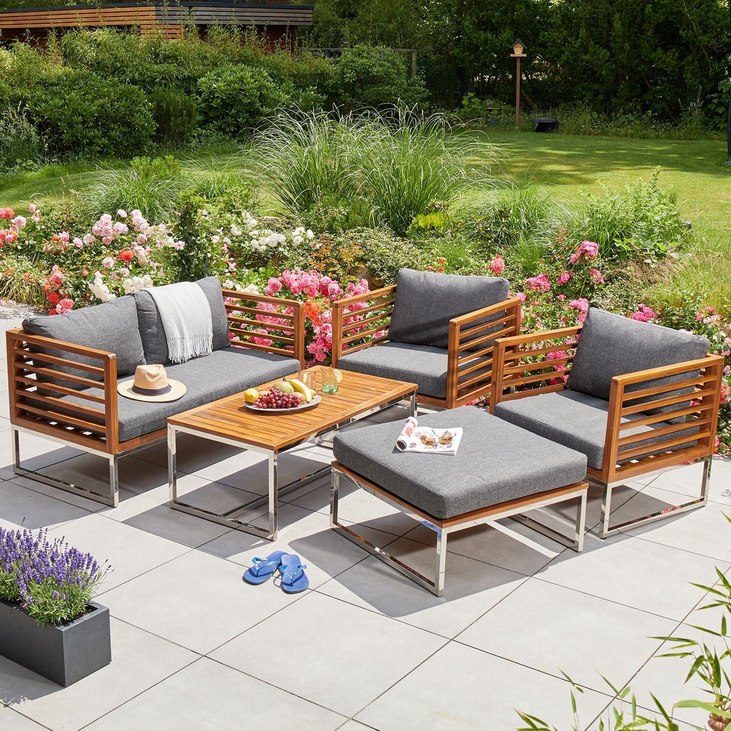 Terra Home GartenloungeSet Halmstad Anthrazit, Akazien Holz, 5