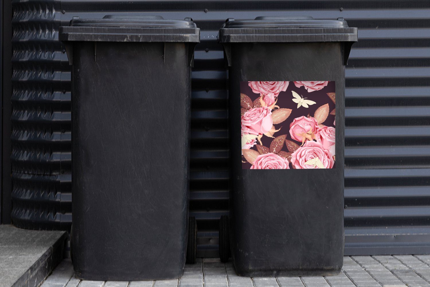 Mülltonne, Abfalbehälter St), Rosen - Blumen Wandsticker Rosa MuchoWow Sticker, Container, (1 Mülleimer-aufkleber, -