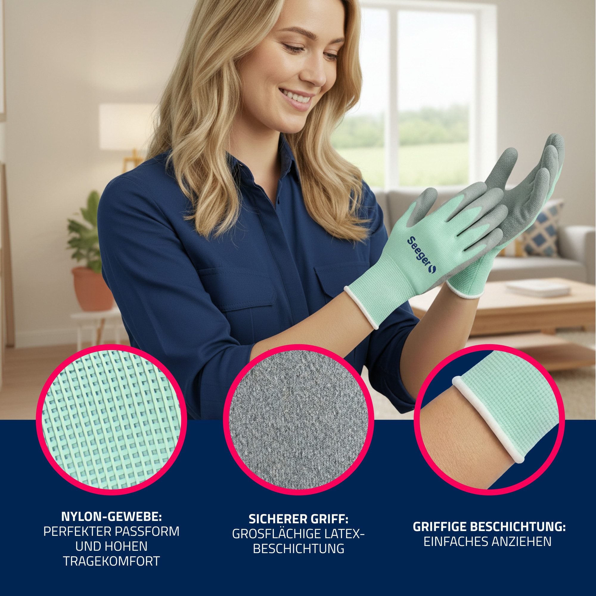 Seeger Gesundheitshaus Kompressionsstrümpfe Seeger Handschuhe/Anziehhilfe für medizinische Kompressionsstrümpfe (Packung, griffige Handschuhe für Kompressionsst – Bild 5 von 5