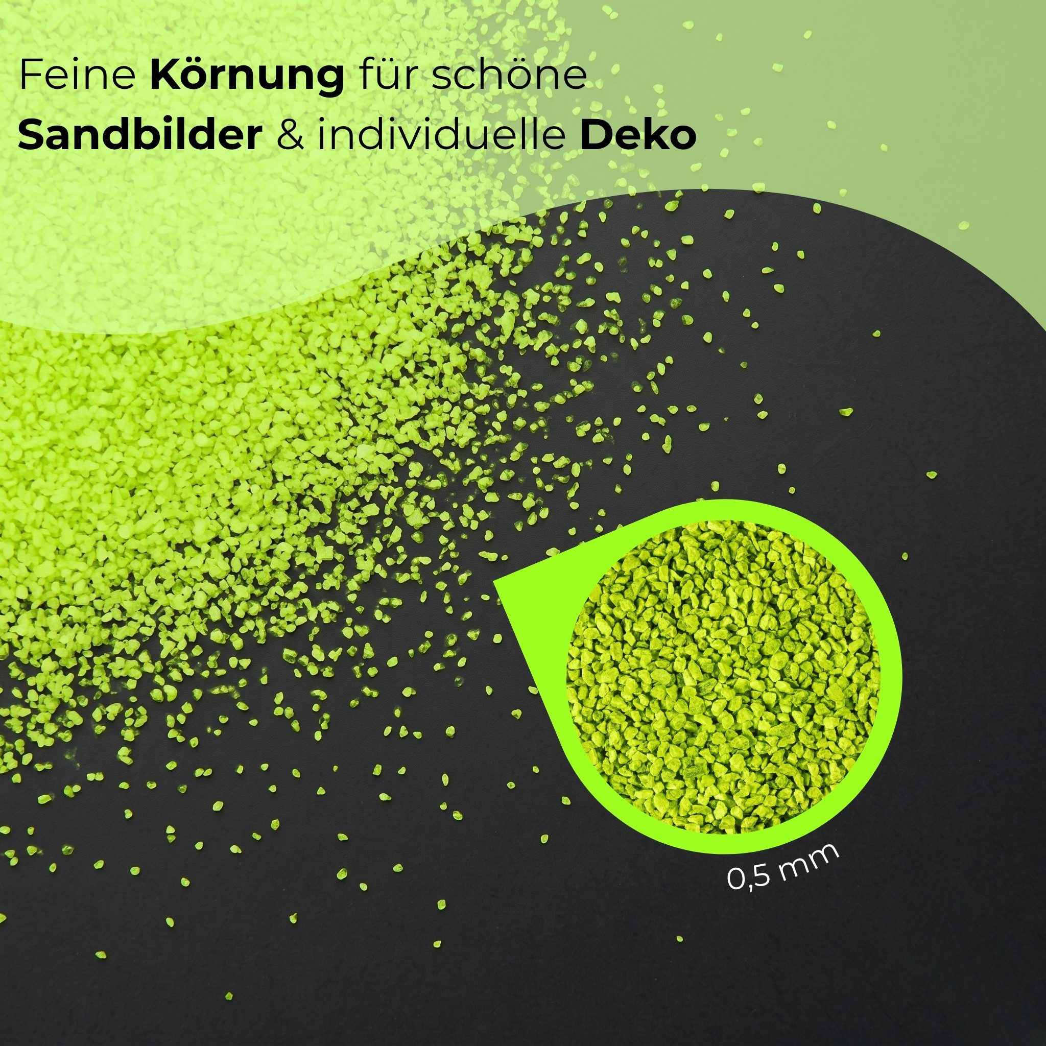 matches21 HOME & HOBBY Dekosand Deko-Sand apfelgrün 10 kg für Vasen, Gläser & Streudeko (1-St), Bunter Farbsand als feiner Deko- & Bastelsand