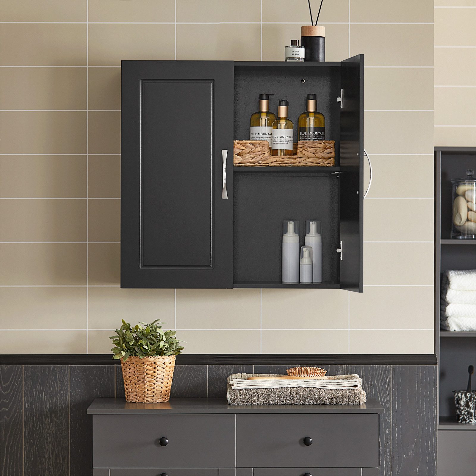 SoBuy Hängeschrank FRG231, Hängeschrank Badezimmerschrank Badschrank Wandschrank Küchenschrank, 30 x 60 x 60 cm, mit 2 Türen, Bad, Küche