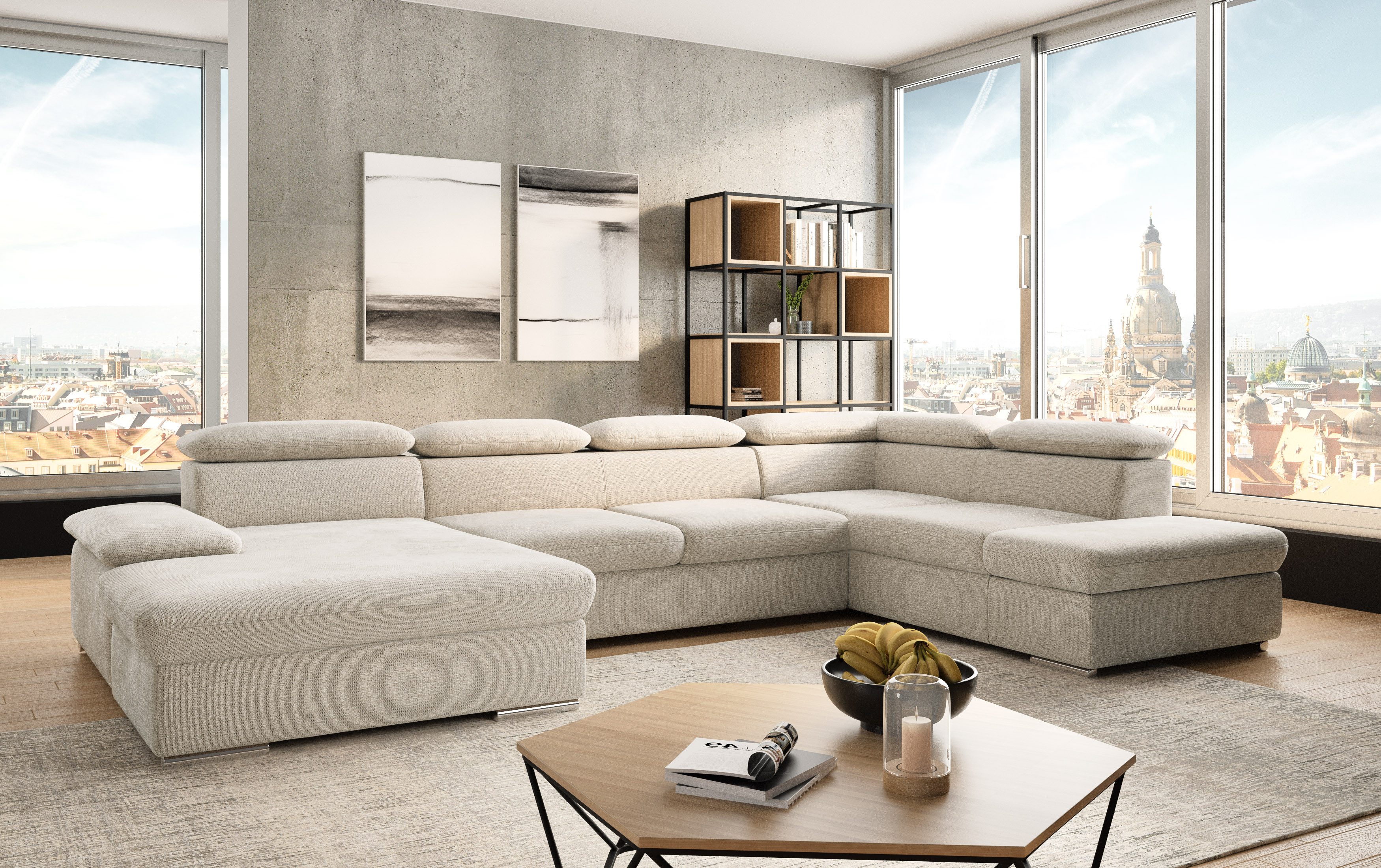 sit&more Wohnlandschaft Valantine U-Form, B: 349 cm, mit Arm- & Kopfteilverstellung, optional mit Bettfunktion