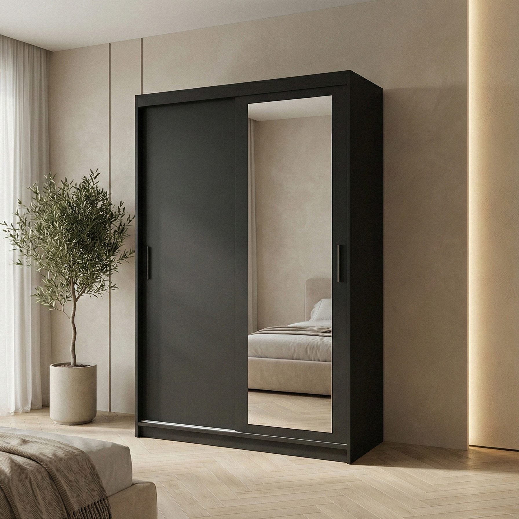 Beautysofa Kleiderschrank HELA (Schrank mit Spiegel, Breite: 100 cm, 120 cm oder 180 cm) Weiß, Schwarz oder Schwarz + Artisan