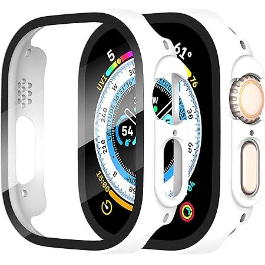 SmartUP Smartwatch-Hülle 2X Hülle für Apple Watch Ultra 2 / Ultra 49mm Case Display Schutzhülle, Schutzhülle mit integriertem gehärtetem Glas