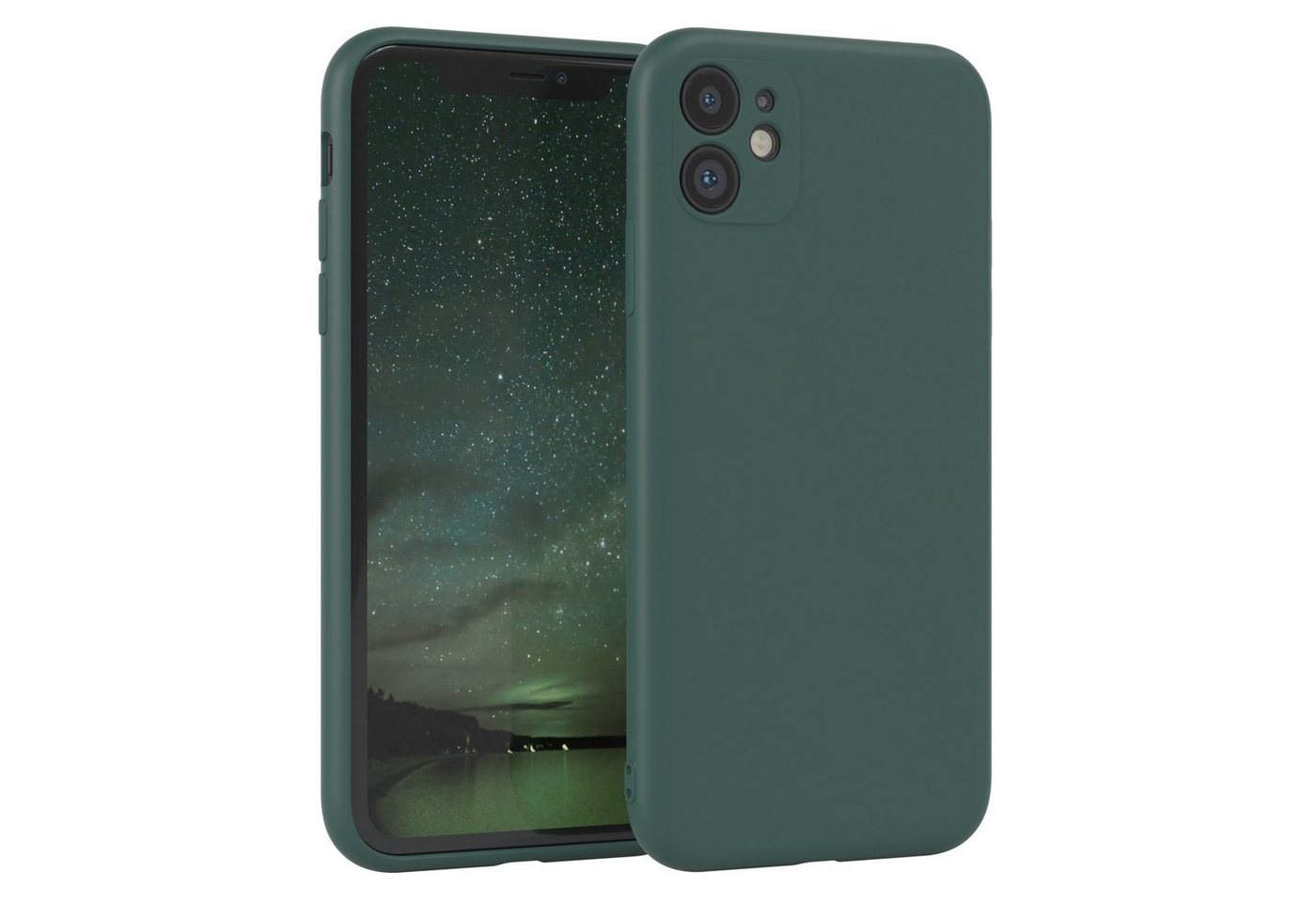 EAZY CASE Handyhülle für Apple iPhone 11 Hülle Silikon 6,1 Zoll, Silikon Schutzhülle mit Kameraschutz kratzfest bumper Grün / Nachtgrün
