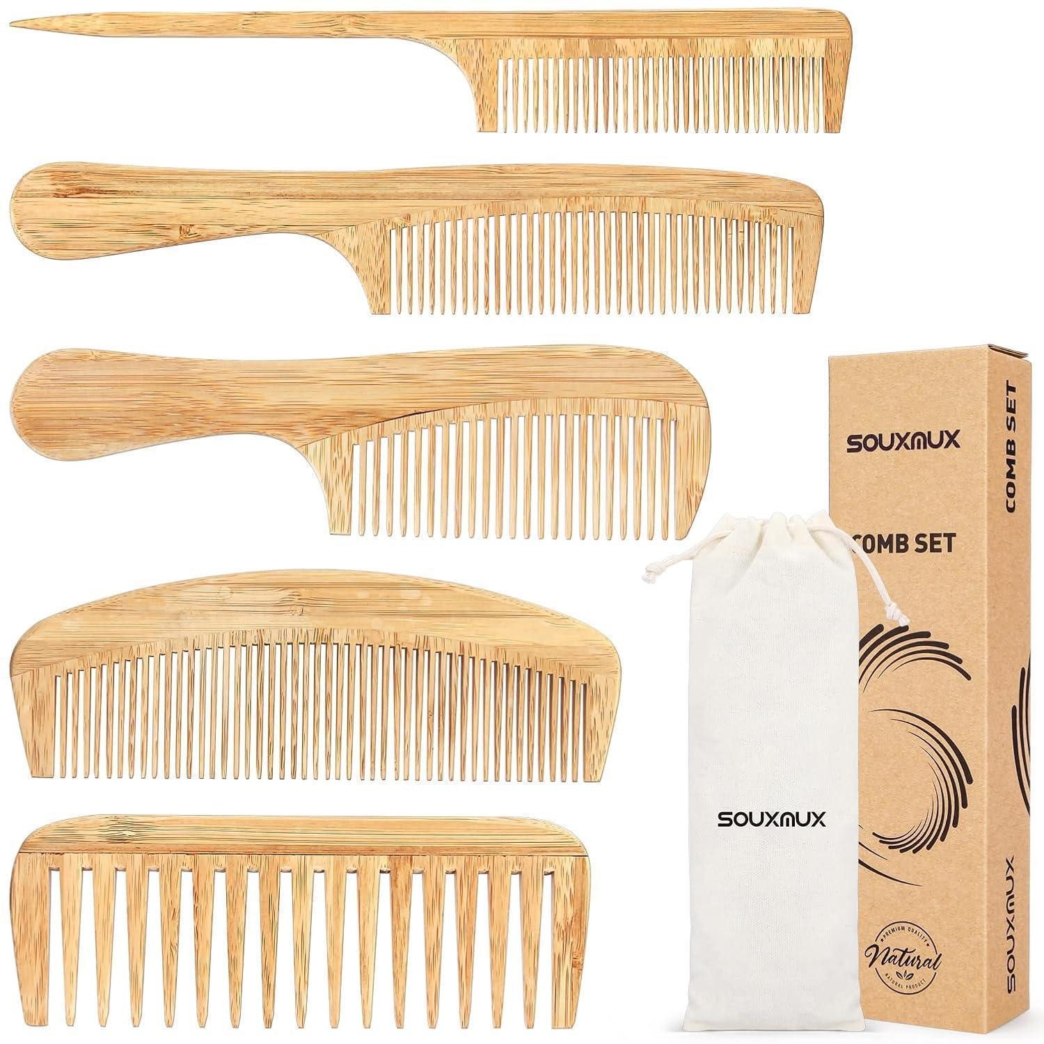 LuxusKollektion Haarkamm Haarkamm-Set Bambus Breiter & Feiner Zahn, Hitzebeständig