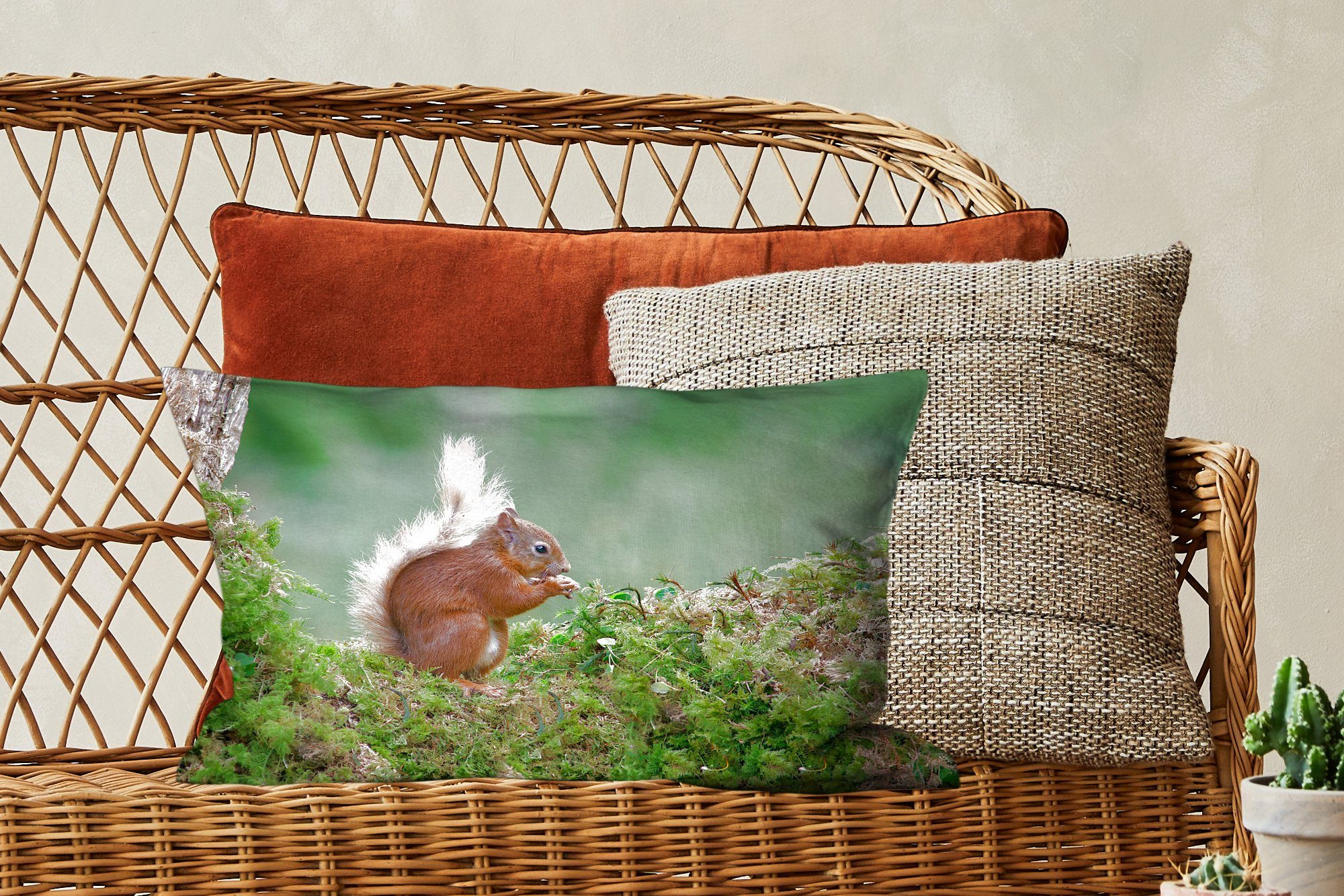 Füllung, Zierkissen, Dekokissen - Wohzimmer Eichhörnchen Dekoration, - Schlafzimmer Moos, mit Dekokissen Wald MuchoWow