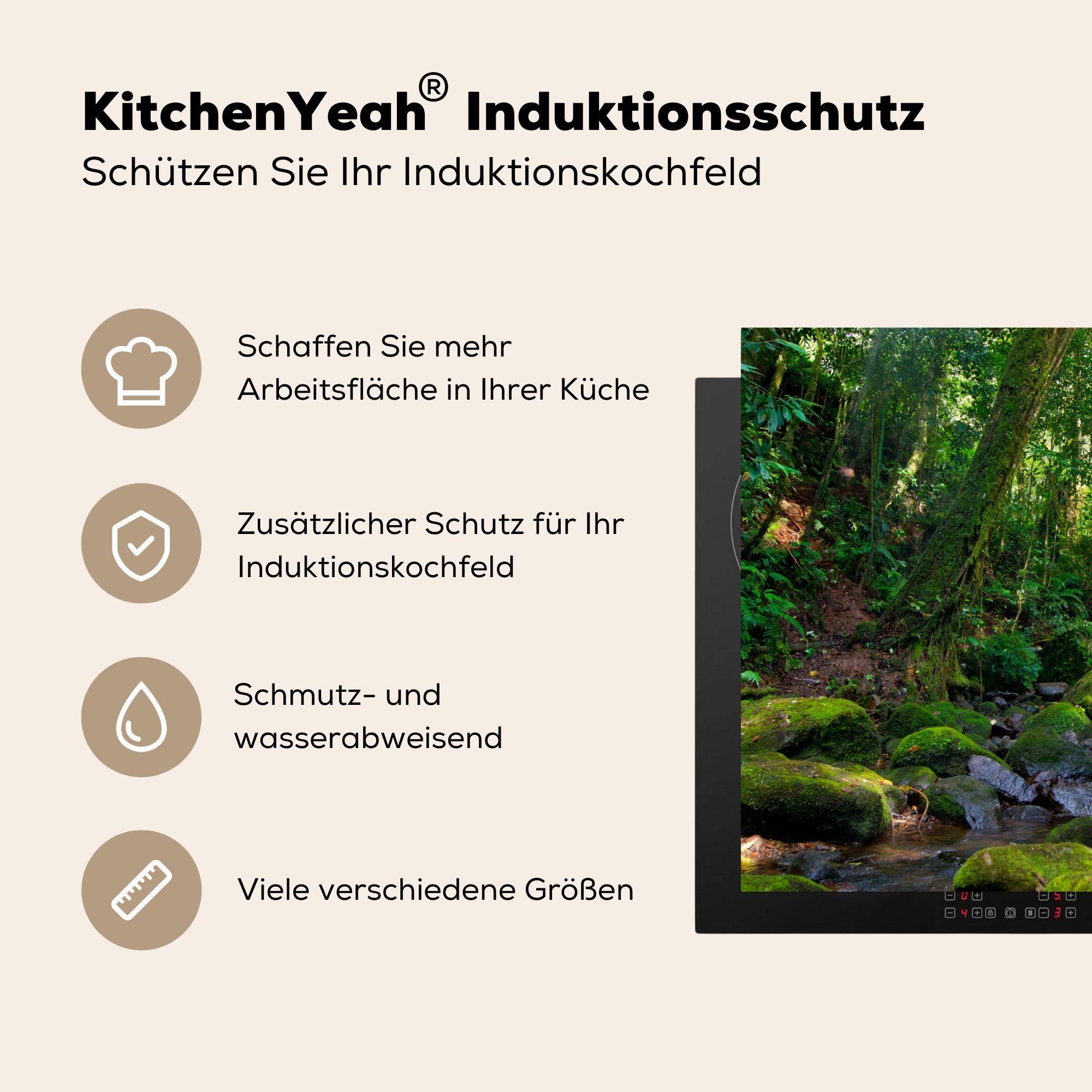 Creek, Schutz Induktionskochfeld MuchoWow Vinyl, 81x52 küche, die Herdblende-/Abdeckplatte für Rainforest (1 Ceranfeldabdeckung cm, tlg),