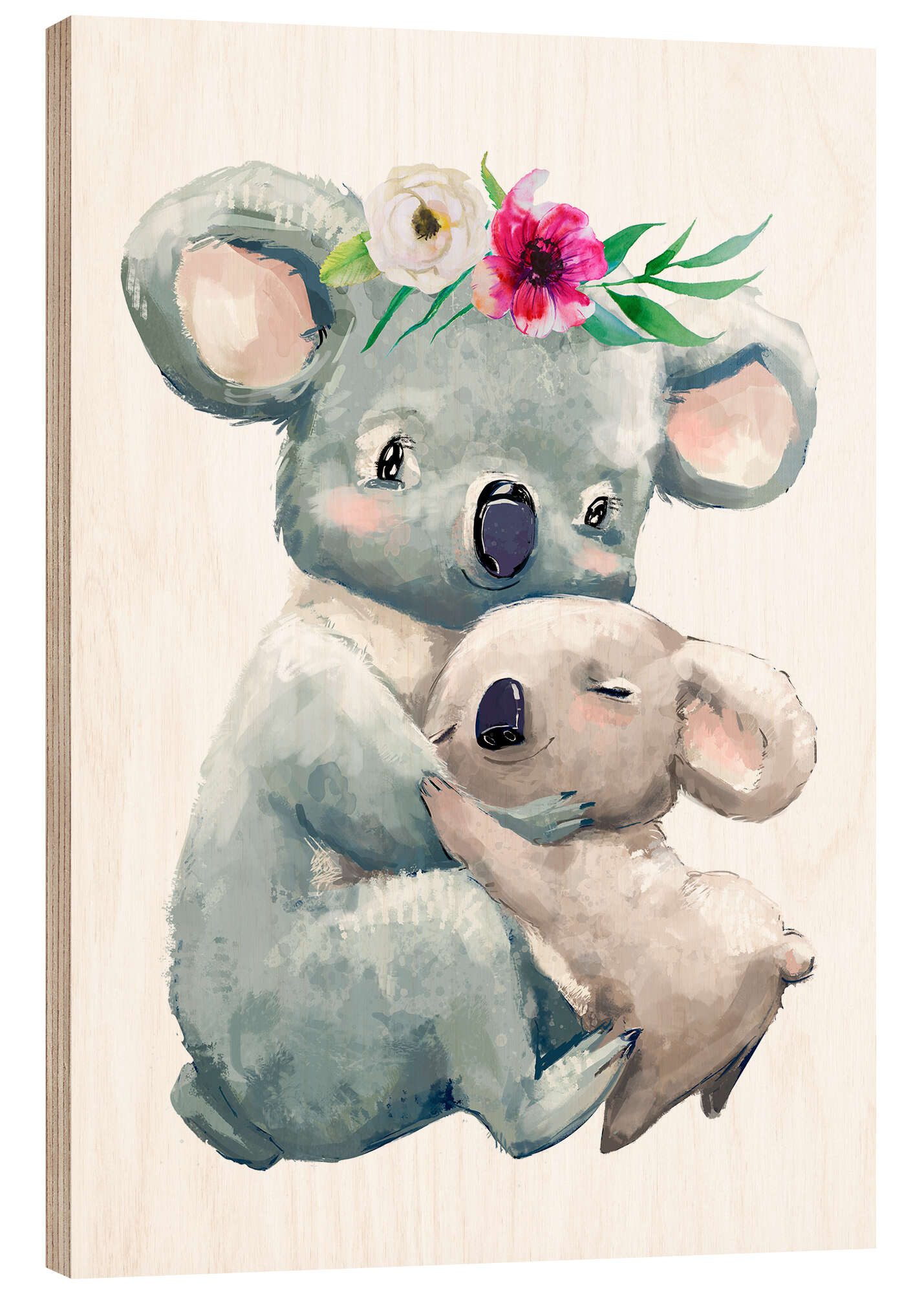 Posterlounge Holzbild Eve Farb, Koala-Mama, Babyzimmer Kindermotive