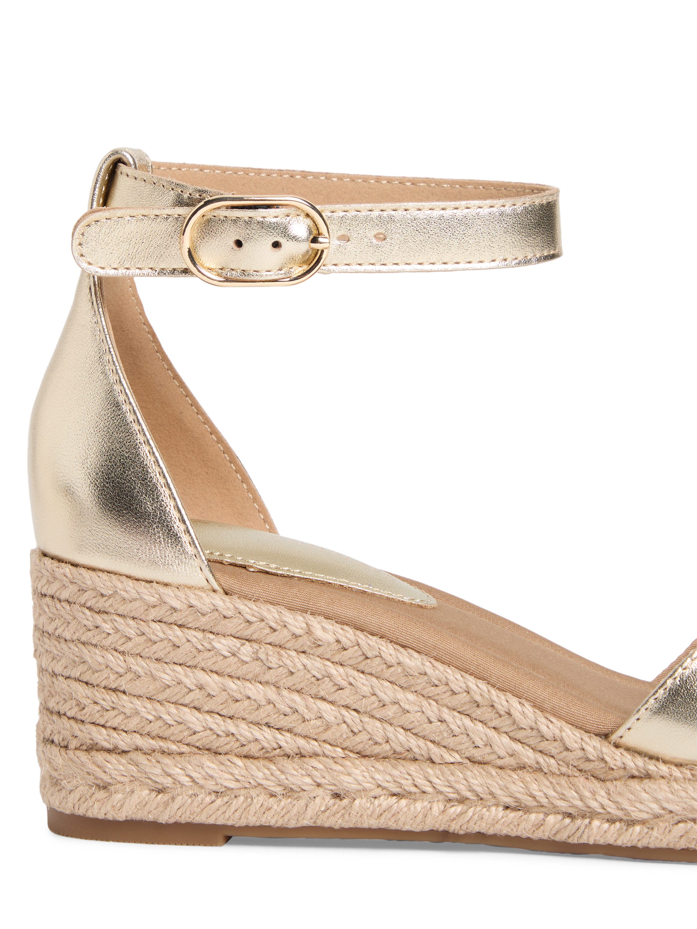 Tommy Hilfiger MID WEDGE ESPAD X CROSS GOLD Keilsandalette Sommerschuh, Riemchensandale mit modischer Kreuzbandage - schmale Form
