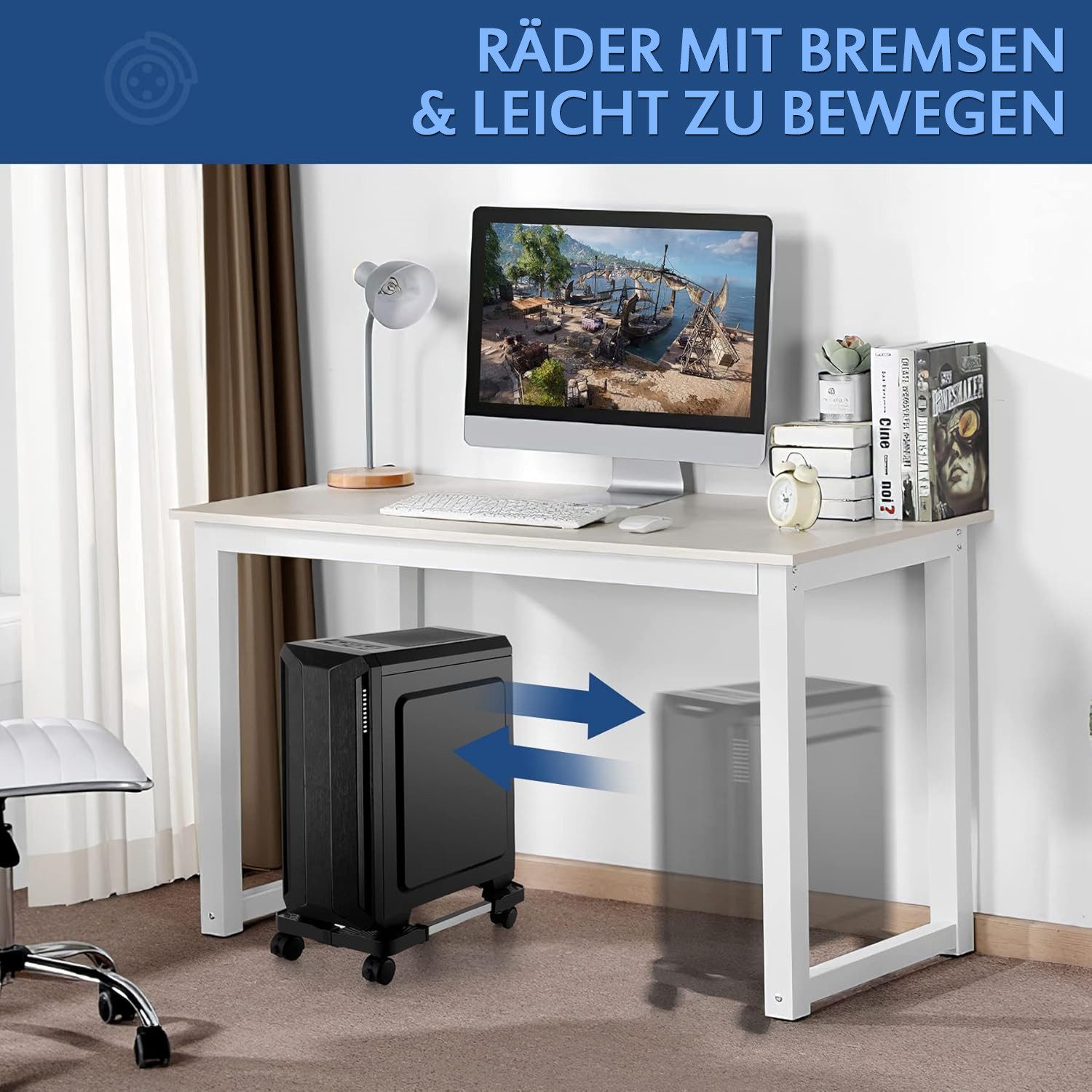 TUWENA PC-Schrank Universal verstellbare CPU Ständer mit Rollen für Computer Desktop
