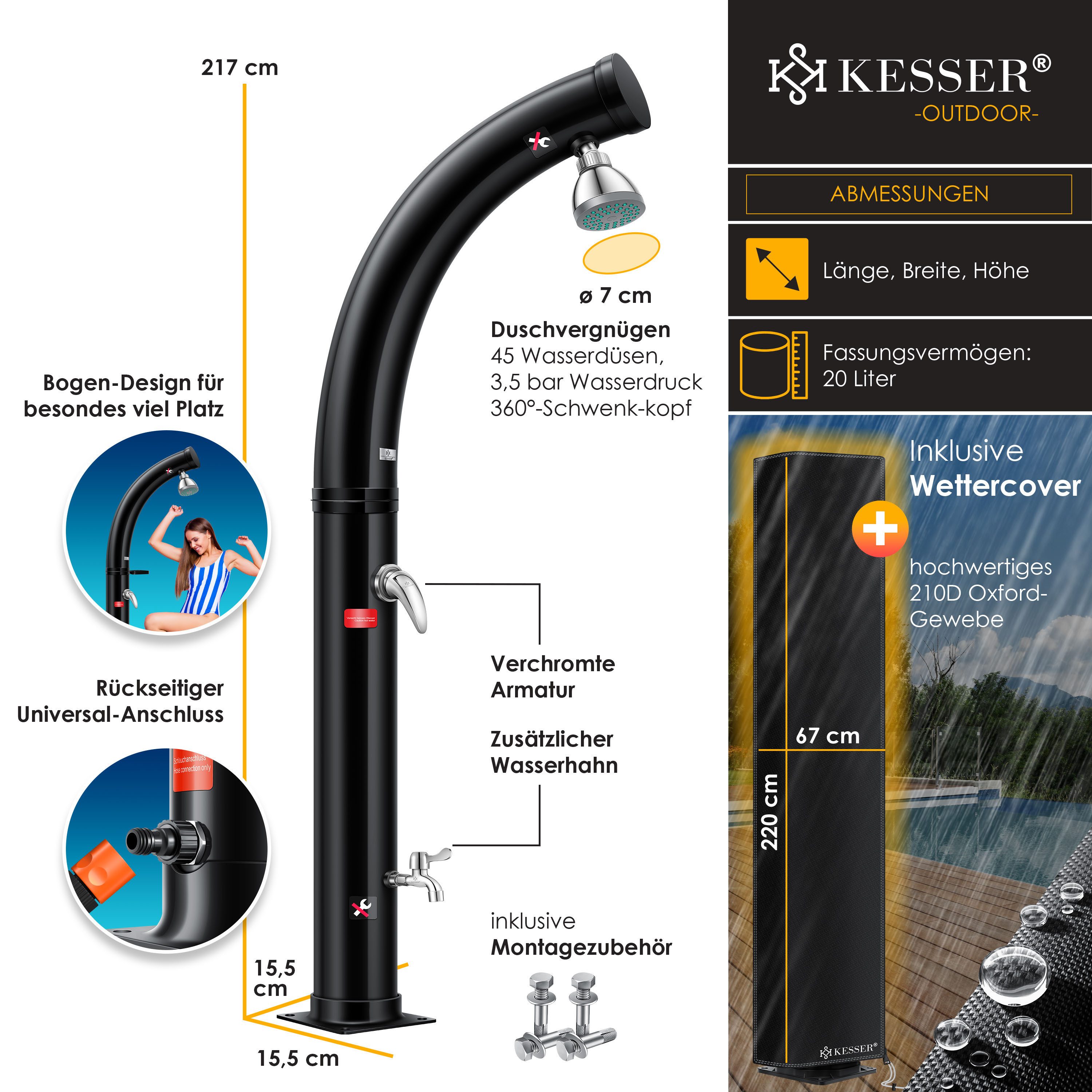 KESSER Solardusche, Solar Gartendusche Solardusche mit Schutzhaube