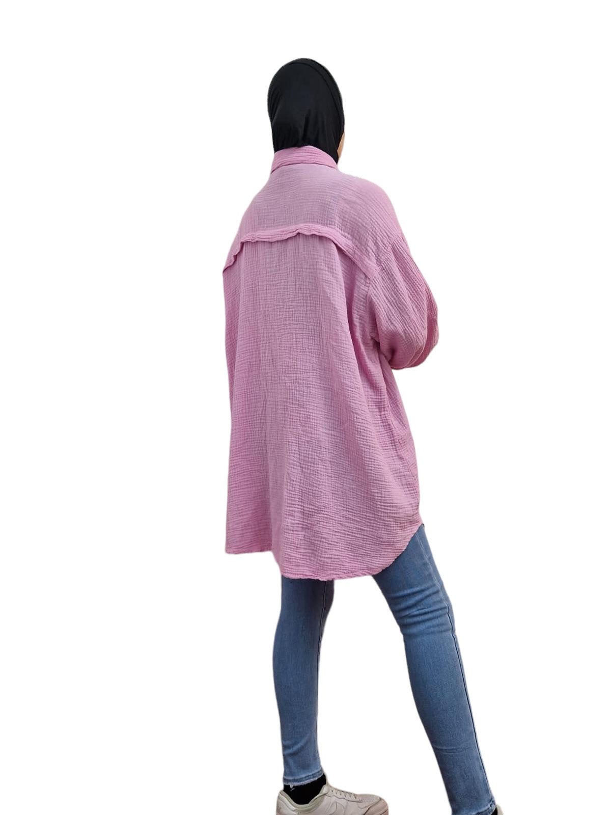 HELLO MISS Blusenkleid Beliebte Musselin Oversize Bluse in Lang, Baumwolle Hemd, Sommer Bluse in Unifarbe