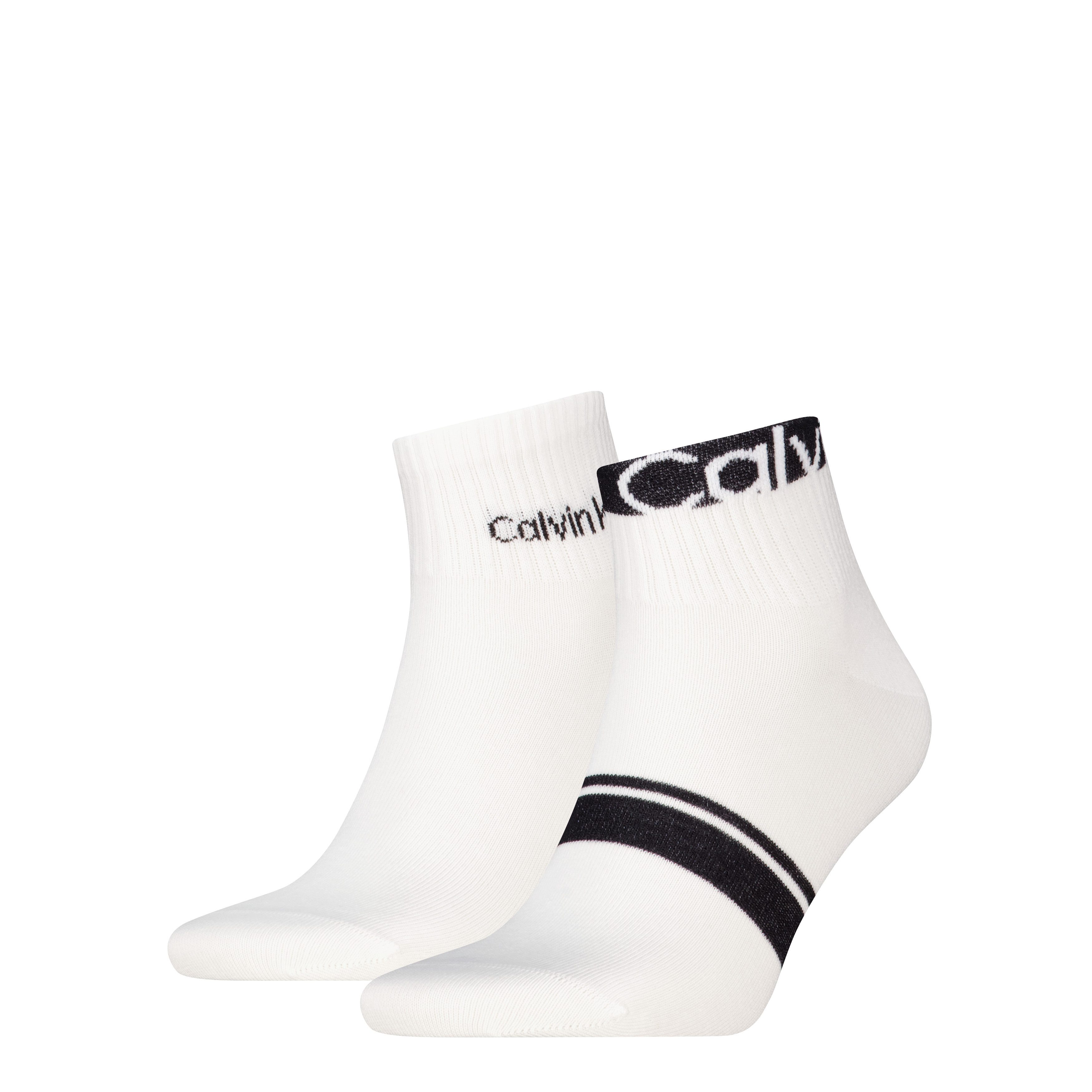 Calvin Klein Kurzsocken CK MEN QUARTER LOGO STRIPE (2 Paar) mit breitem Rippenbündchen, Cotton-Mix