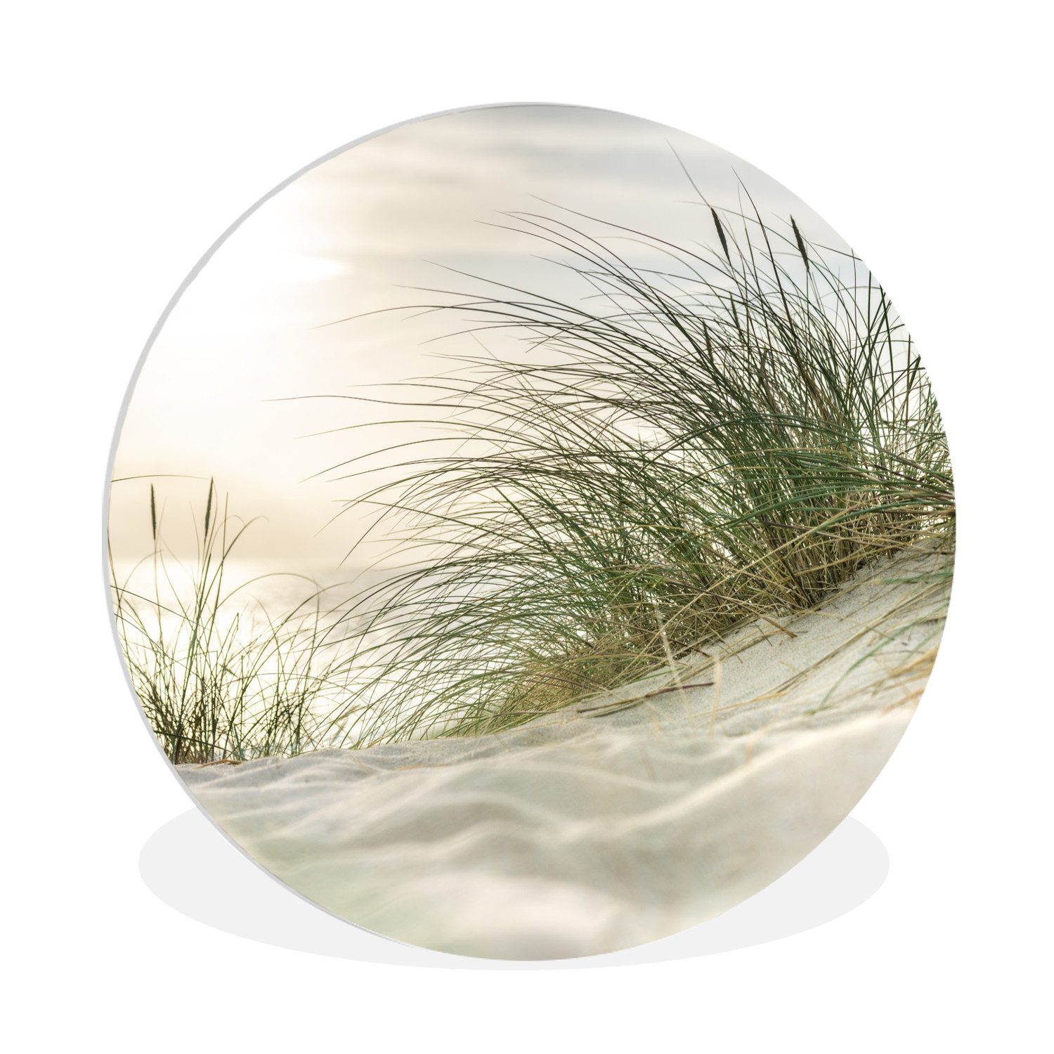 MuchoWow Gemälde Dünen mit Strandhafer in der Sonne des Nationalparks Schleswig-Holstei, Fotodruck (1 St), Kreis Wanddekoration, Rundes Wandbild, 30x30 cm