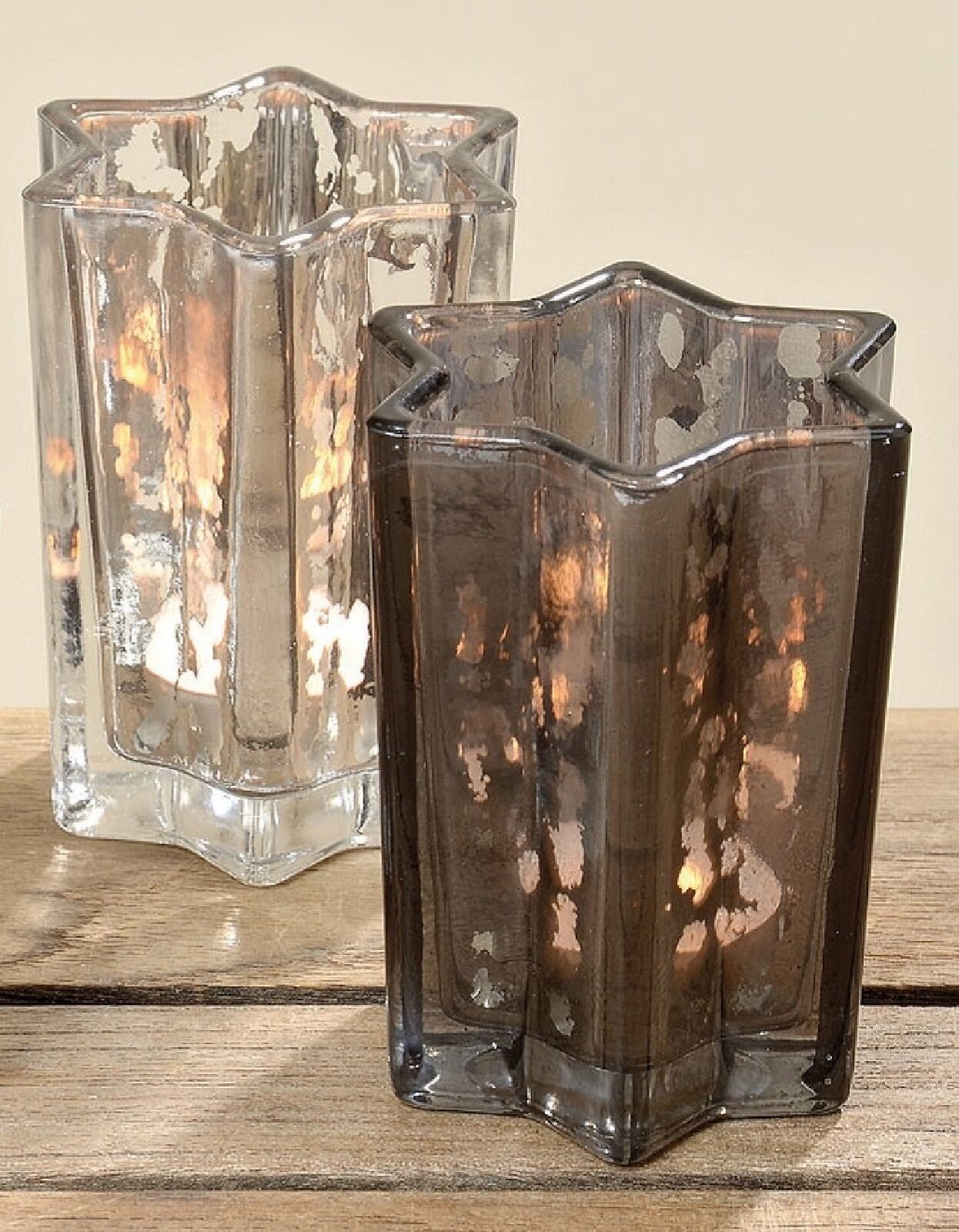 BOLTZE GRUPPE GmbH Windlicht Windlicht Teelicht Glas lackiert grau/hell Stern H ca. 10 cm 2er Set