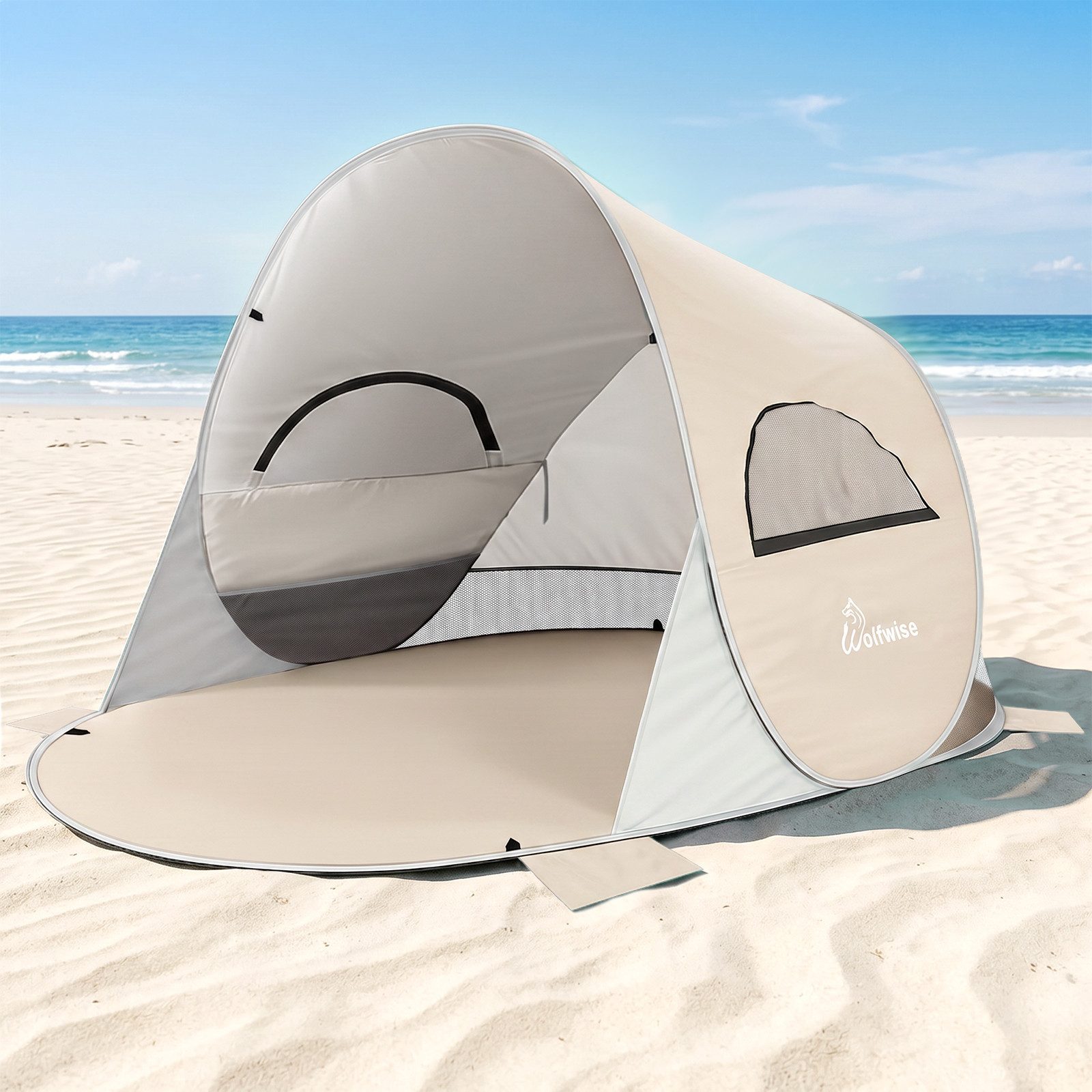 Wolfwise Kuppelzelt Strandmuschel Pop-Up Zelt mit UV-Schutz 50+, 2-6 Personen Strandzelt, Personen: 4 (Set, 1 x Zelt, mit Transporttasche), UV-Schutz 50+, Wasserabweisendes