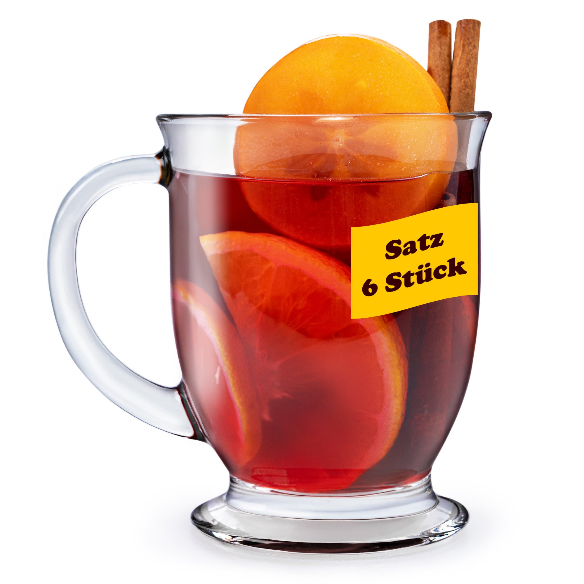 KONZEPT Teeglas Teegläser mit Henkel, Kaffeegläser, Cocktailgläser 400 ml., 6-tlg., Set 4/6 Stk. Perfekt für Tee, Kaffee, Glühwein, Cappuccino