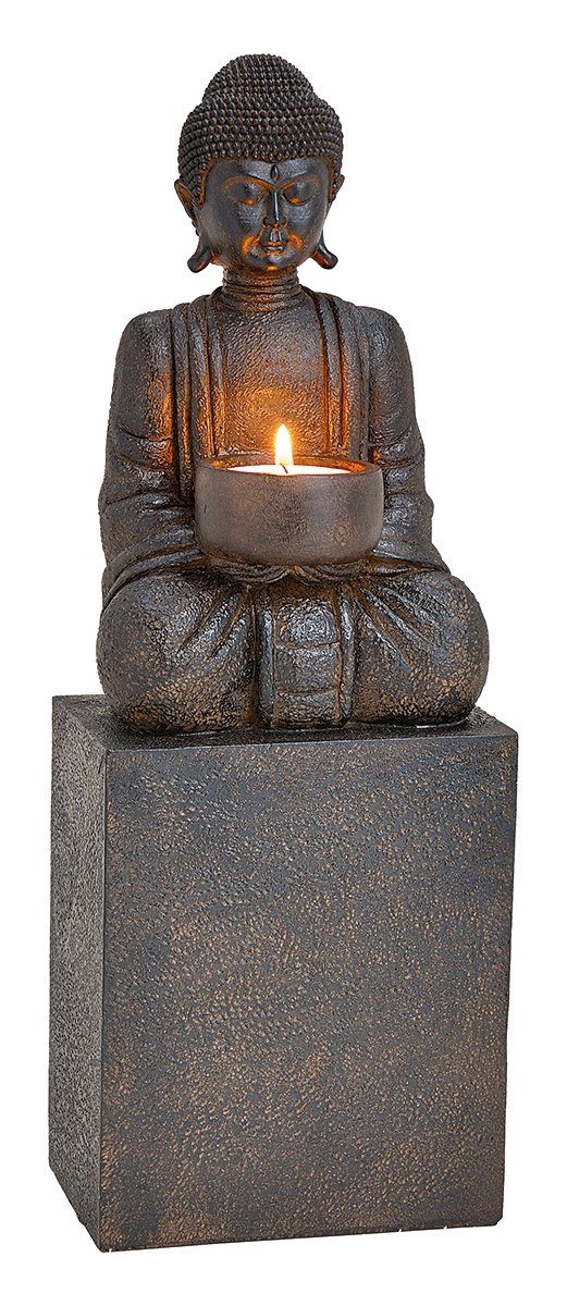 Wurm Buddhafigur Schwarze Buddhafigur, Teelichthalter, hoher Sockel