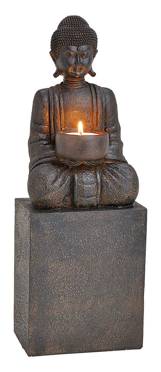 NO NAME Teelichthalter Schwarze Buddhafigur, Teelichthalter, hoher Sockel, H 35 cm