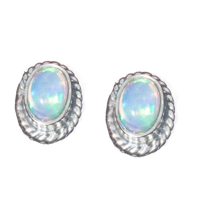 Bella Carina Paar Ohrstecker Ohrstecker echter Opal oval mit Verzierung echter Opal aus Äthiopien