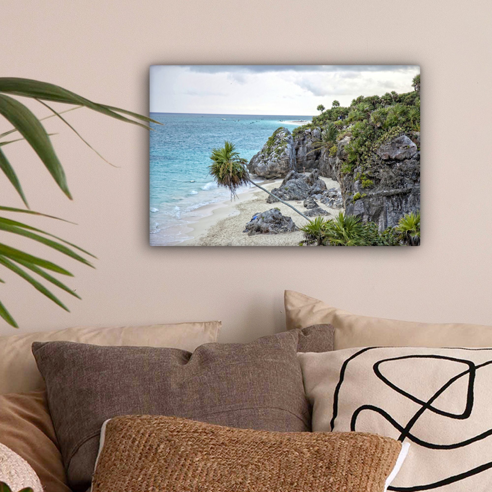 mexikanischen cm 30x20 Wanddeko, Tulum Strand im St), Aufhängefertig, mit (1 Ruinen, Leinwandbilder, Wandbild Leinwandbild OneMillionCanvasses®