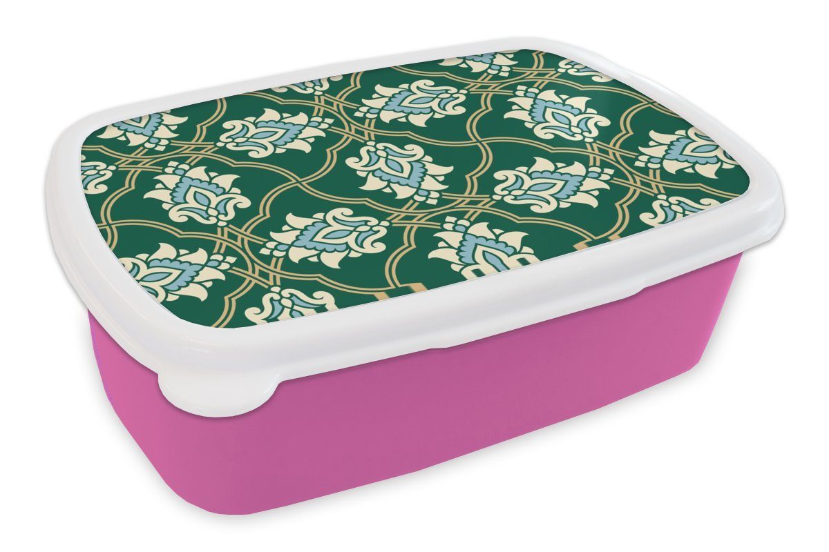 rosa Snackbox, Brotbox MuchoWow Mädchen, Kunststoff, - Brotdose Antiquitäten - Design, (2-tlg), für Kinder, Blumen Kunststoff Erwachsene, Lunchbox