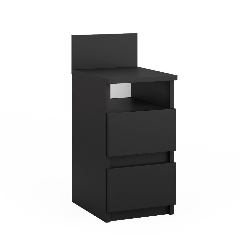 Vicco Nachtschrank Monty, Schwarz, 25 x 59.1 cm mit 2 Schubladen