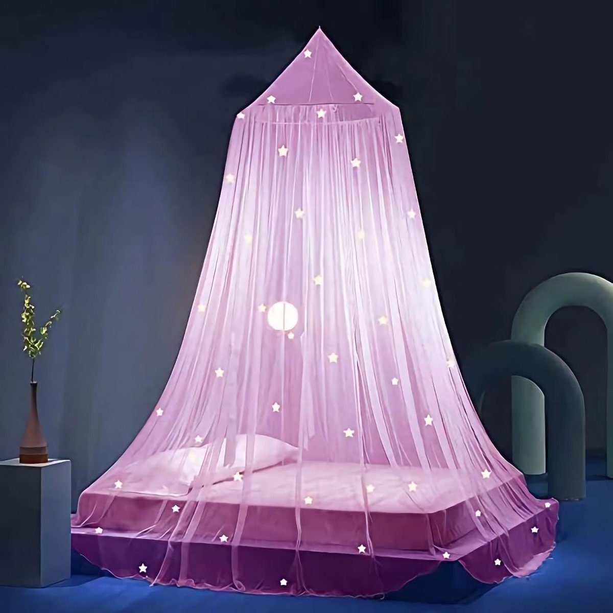 yozhiqu Moskitonetz Stern-Bettdecke leuchtend, kuppelförmige Bettdecke, Moskitonetz, faltbare Mädchen-Schlafzimmer-Dekoration, Prinzessin-Bettdecke