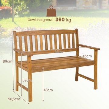 COSTWAY Gartenbank, 2 Sitzer, Akazienholz, bis 360kg, 110x56,5x86cm