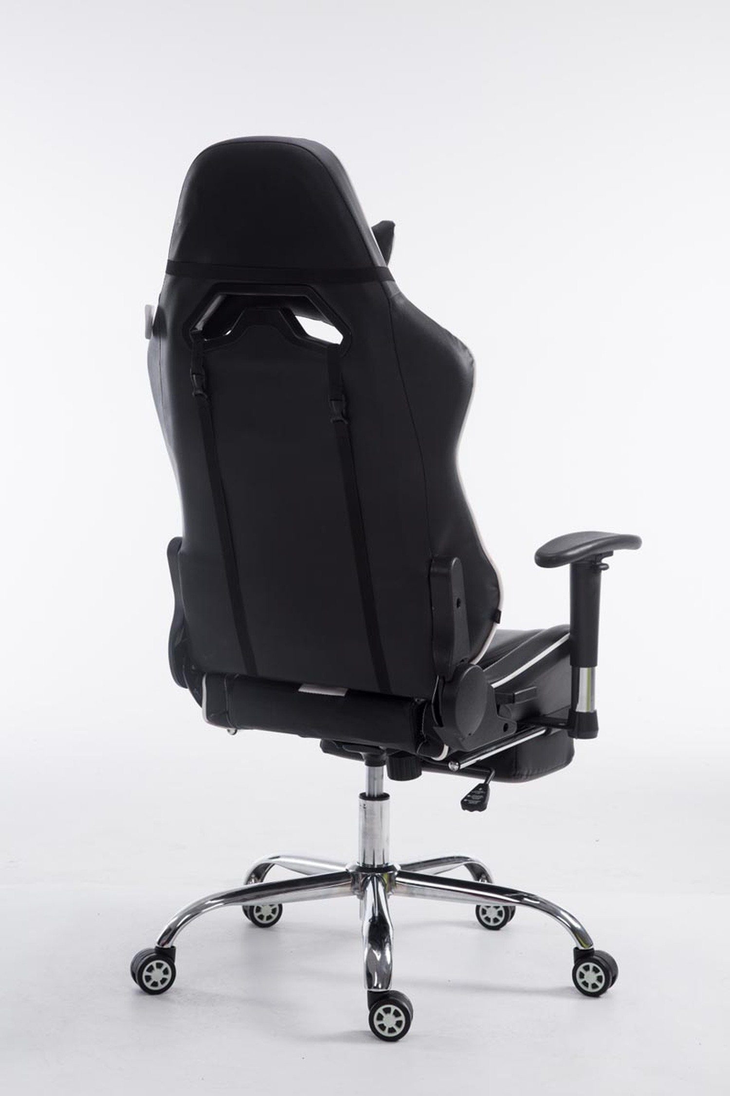Rückenlehne Drehstuhl, schwarz/weiß Gestell: 360° Limitless drehbar Racingstuhl, TPFLiving Metall (Schreibtischstuhl, Kunstleder Gaming-Stuhl - höhenverstellbar - mit und bequemer Gamingstuhl, Chefsessel), chrom Sitzfläche: